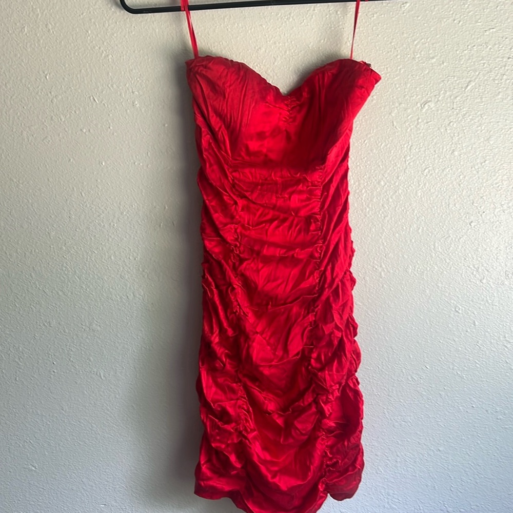 Express red satin strapless dress, size 2